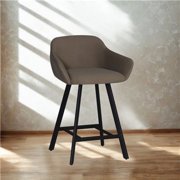 Sgabello Mey tortora con seduta imbottita e gambe in metallo nero - Eleganza e comfort per la zona snack