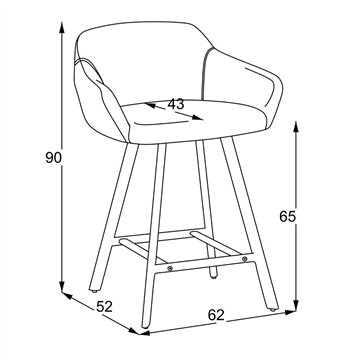 Sgabello Mey grigio scuro con seduta imbottita e gambe in metallo nero - Eleganza e comfort per la zona snack