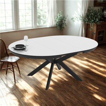 Tavolo allungabile rotondo colore bianco lucido con gambe nere 138x76H cm Meli