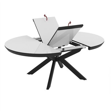 Tavolo rotondo allungabile Meli bianco lucido con gambe nere 138x138x76H