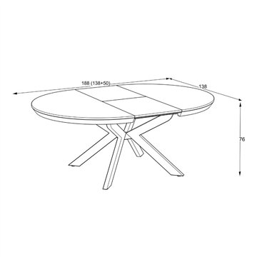 Tavolo rotondo allungabile Meli bianco lucido con gambe nere 138x138x76H