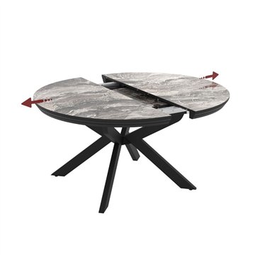 Tavolo rotondo allungabile Meli effetto marmo nero lucido con gambe nere 138x138x76H