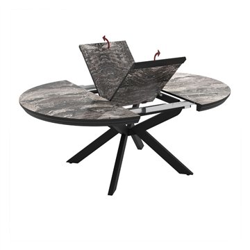Tavolo rotondo allungabile Meli effetto marmo nero lucido con gambe nere 138x138x76H