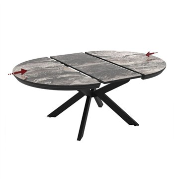 Tavolo rotondo allungabile Meli effetto marmo nero lucido con gambe nere 138x138x76H