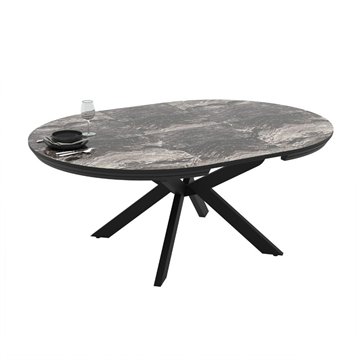 Tavolo rotondo allungabile Meli effetto marmo nero lucido con gambe nere 138x138x76H