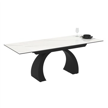 Tavolo allungabile Libra con piano in ceramica effetto marmo bianco e base arcuata nera 140x80x76H