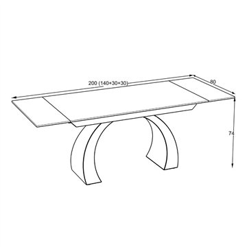 Tavolo allungabile Libra con piano in ceramica effetto marmo bianco e base arcuata nera 140x80x76H