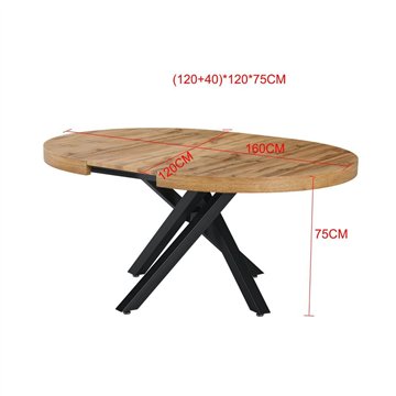 Tavolo rotondo allungabile Raven con piano cemento e gambe shangai nero 120x120x75H