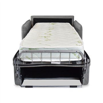 Poltrona letto Piri grigio con rete elettrosaldata e materasso - Il comfort che si apre al bisogno
