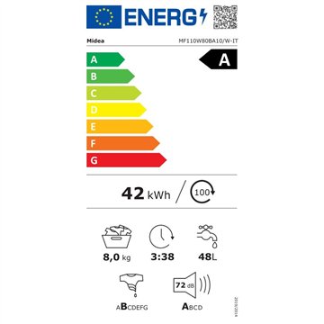 Lavatrice Midea MF110W80BA10W 8 kg 1400 giri bianca classe A