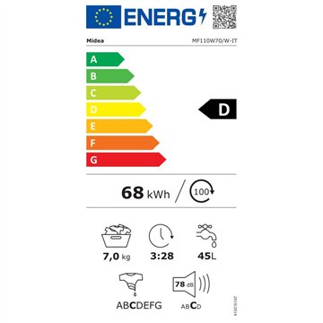 Lavatrice slim Midea MF110W70W 7 kg. 1200 giri bianca classe D