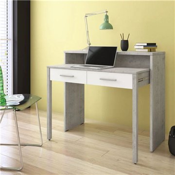 Scrivania Consolle Scrivia cemento e bianco con piano estraibile - Design Funzionale e Salvaspazio