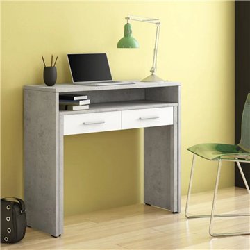 Scrivania Consolle Scrivia cemento e bianco con piano estraibile - Design Funzionale e Salvaspazio