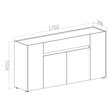Madia Nordik 4 ante e 1 cassetto in antracite e bianco 170x39.6x85H - Stile e funzionalità