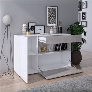 Madia Astra cemento e bianco con 2 ante cassetto e vano a giorno 130x41.2x82H