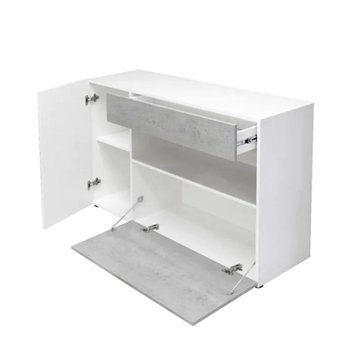 Madia Astra cemento e bianco con 2 ante cassetto e vano a giorno 130x41.2x82H