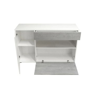 Madia Astra cemento e bianco con 2 ante cassetto e vano a giorno 130x41.2x82H