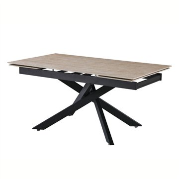 Tavolo allungabile Trivia con piano in ceramica effetto marmo Travertino e gambe in metallo nero 160x90x75.5H