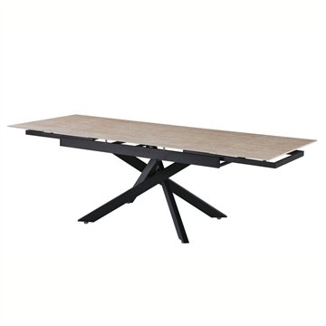 Tavolo allungabile Trivia con piano in ceramica effetto marmo Travertino e gambe in metallo nero 160x90x75.5H
