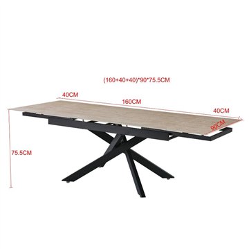 Tavolo allungabile Trivia con piano in ceramica effetto marmo Travertino e gambe in metallo nero 160x90x75.5H