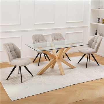 Tavolo da pranzo Beia in vetro temperato con gambe in legno 160x90x77H - Eleganza e Stile