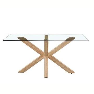 Tavolo da pranzo Beia in vetro temperato con gambe in legno 160x90x77H - Eleganza e Stile