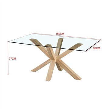 Tavolo da pranzo Beia in vetro temperato con gambe in legno 160x90x77H - Eleganza e Stile