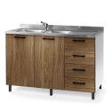 Mobile sottolavello noce 120 cm con lavello destro e cassetti