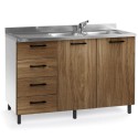 Mobile sottolavello con lavello e cassetti 120 cm noce sinistro