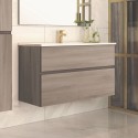 Mobile bagno sospeso 100 cm rovere grigio con 2 cassetti - Mancys