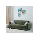 Divano 3 posti verde con contenitore e letto - Mokel 223 cm