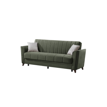 Divano 3 posti verde con contenitore e letto - Mokel 223 cm