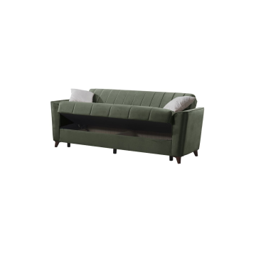 Divano 3 posti verde con contenitore e letto - Mokel 223 cm