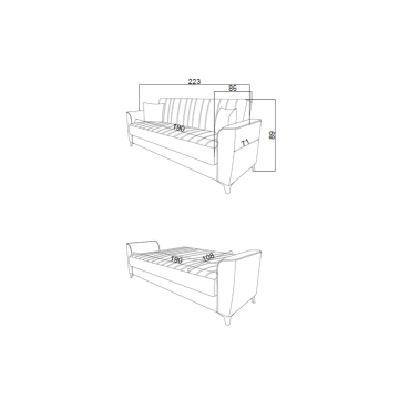 Divano 3 posti verde con contenitore e letto - Mokel 223 cm