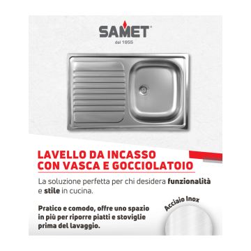 Lavello incasso satinato gocciolatoio sinistro - Classic 273