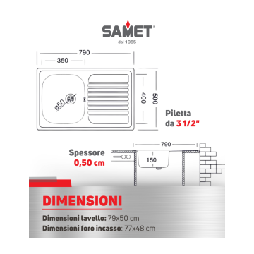 Lavello incasso satinato gocciolatoio sinistro - Classic 273