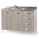 Mobile sottolavello 120 cm con lavello e cassettiera colore olmo