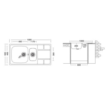 Lavello 2 vasche con gocciolatoio destro 100x50 - Samet SAXT332