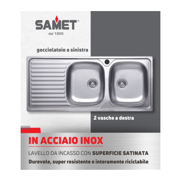Lavello 2 vasche inox con gocciolatoio sinistro 116x50 cm - SA138