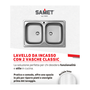 Lavello Doppia Vasca 79x50 cm Ad Incasso - Collezione Classic 170