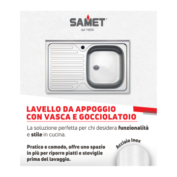 Lavello a una vasca e gocciolatoio sinistro 80x50 - Samet