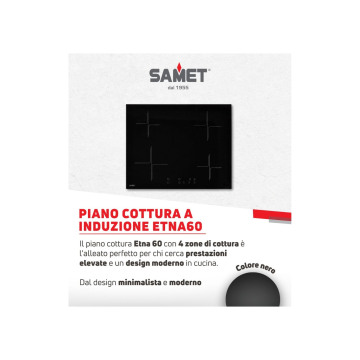 Piano cottura 60 cm induzione con 4 zone colore nero - Samet Etna60