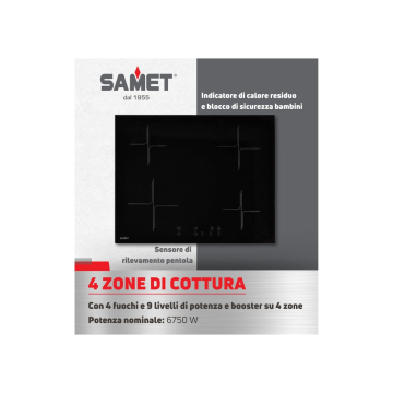 Piano cottura 60 cm induzione con 4 zone colore nero - Samet Etna60