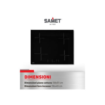 Piano cottura 60 cm induzione con 4 zone colore nero - Samet Etna60