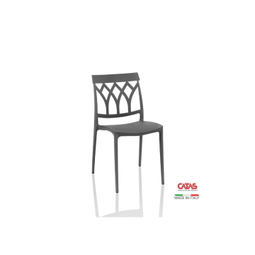 Sedia grigio metal Salim in polipropilene con schienale geometrico
