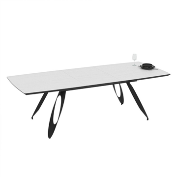 TAVOLO MERKUR TOP BIANCO FRASSINATO E GAMBE NERO 190+60 CM