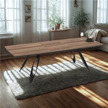 TAVOLO MERKUR TOP ROVERE HAZAR FRASSINATO E GAMBE NERO 190+60 CM