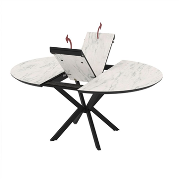 TAVOLO DOBOK TOP EFFETTO MARMO OPACO E GABME NERE Ø110+35 CM)