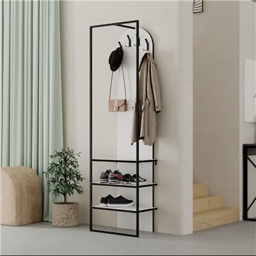 Mobile ingresso bianco Archy con appendiabiti e scarpiera 53x31.7x180H - Stile industriale e organizzazione
