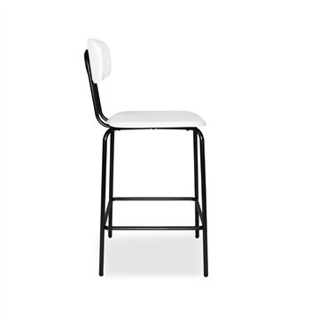 Sgabello Glami con struttura in metallo nero e seduta in ecopelle bianco